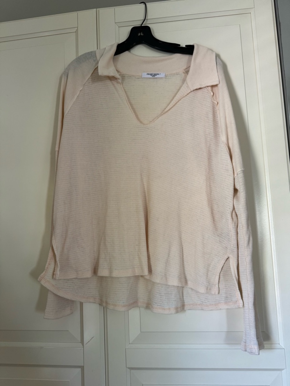 Project Social T Oatmeal Waffle Knit V-Neck Pullover